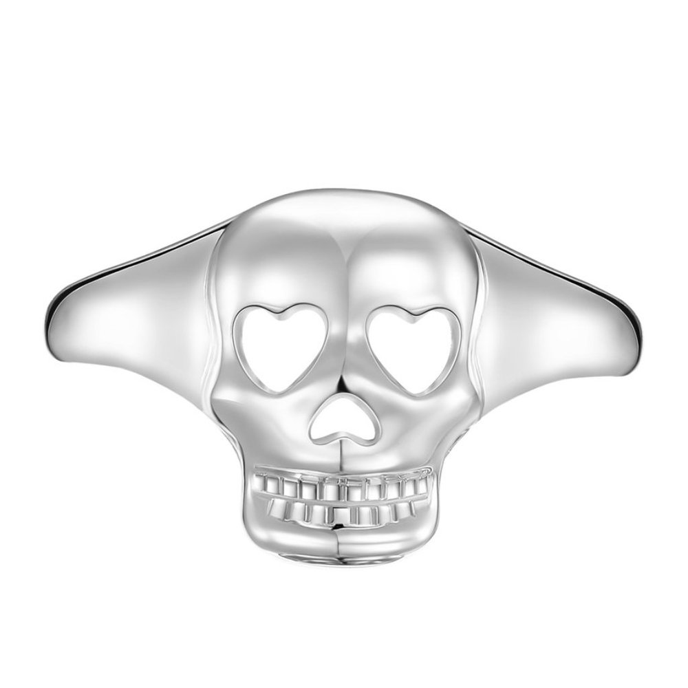 925 Sterling silver Stamped Adjustable Sugar Skull Ring Heart eyes cinco de mayo